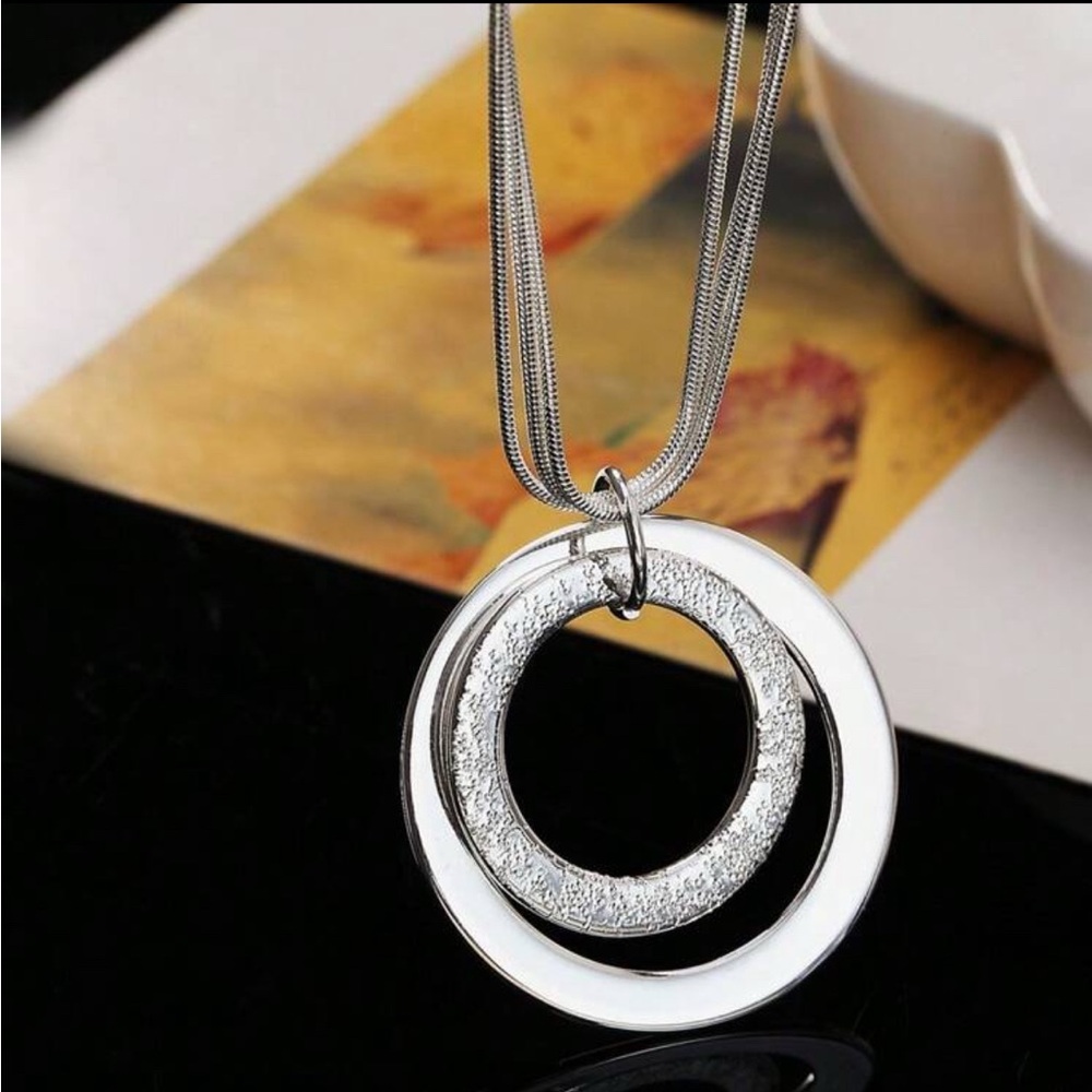 Silver Plated Multi Strand Double Circle Pendant … - image 4